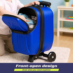 smilesun Top Opening Scooter Luggage for Kids & Adults，Foldable Scooter Suitcase with Front Opening，Lightweight Carry On Riding Suitcase For Children Teenagers Adults（21" Blue）