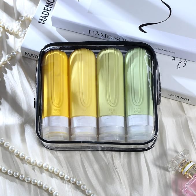 Mrsdry Travel Bottles for Toiletries, Tsa Approved 3oz Travel Size Containers BPA Free Leak Proof Refillable Liquid Silicone Squeezable Travel Accessories for Shampoo Conditioner Lotion (4 Pack)
