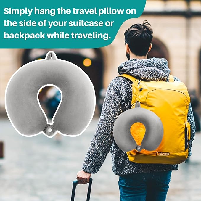RAINFLOW Neck Pillow for Airplane Sleeping – Memory Foam Travel Pillow with Neck & Head Support, U-Shaped Design for Long Flights, Portable Adult Neck Support Pillow with Washable Cover (Grey)