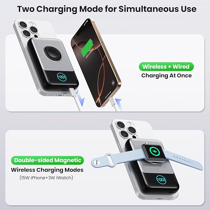 Magnetic Portable Charger for iPhone, 10800mAh 15W Wireless Power Bank with iWatch Charger,30W PD Fast Charging USB-C Travel Essentials Battery Pack for Magsafe,iPhone 17/16/15/14/13, Apple Watch