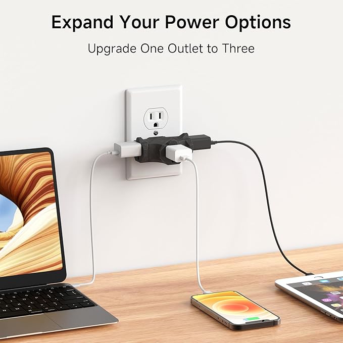 [ETL Listed] Cable Matters 3-Pack 3 Way Plug Adapter 15A 1875W, 3 Prong 3 Outlet Adapter, Power Splitter Plug Outlet, 3 Way Electrical Splitter, Black
