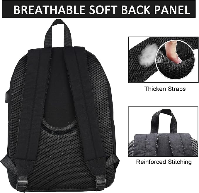 SUPACOOL Casual Laptop Backpack for Men and Women, Work backpack, Black Backpacks, College School Backpack for Boys and Girls, Lightweight Travel Back Pack(Black)