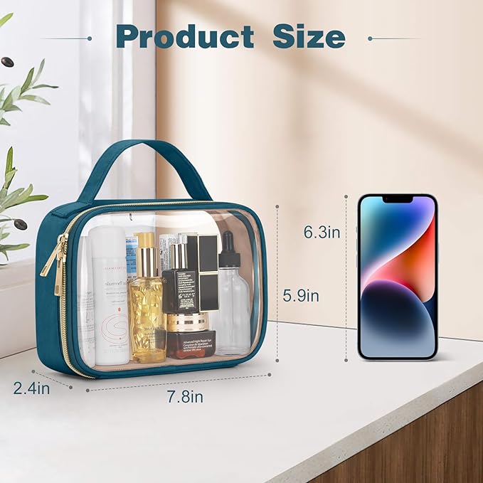 Wedama TSA Approved Toiletry Bag, 4 Pack Clear Makeup Bags with Handles, Quart Size Clear Toiletry Bags, PVC Cosmetic Bags for Women and Men, Carry on Airport Airline Compliant Bag, Til Blue