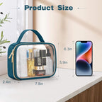 Wedama TSA Approved Toiletry Bag, 3 Pack Clear Makeup Bags with Handles, Quart Size Toiletry Bags, PVC Clear Cosmetic Bags for Women and Men, Carry on Airport Airline (Til Blue, Medium)