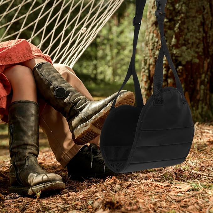CALLARON Portable Foot Hammock Under Desk Foot Rest with Adjustable Strap and Storage Bag, Travel Footrest for Airplane Office Car Seat Leg Support Comfort Black