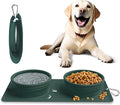 Collapsible Portable 2-in-1 Dog Bowl, Travel Dog Bowl Integrated, Silicone Foldable Expandable Food Water Bowl with Carabiner - Anti-Spill and Anti-Skid - for Camping/Traveling LPFLASAT (Dark Green)