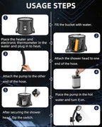 2026 Upgraded Portable Shower with Heater for Camping, 6000mAh Rechargeable Camping Shower Pump with LED Display, 3 Spray Modes 5 Gal Foldable Bucket, Outdoor Shower for Travel RV Pet Bath Car Washing