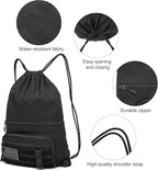 seyfocnia Drawstring Backpack Tactical String Bag with Zipper Pockets Waterproof Cinch Bag Sport Gym Sackpack - Black