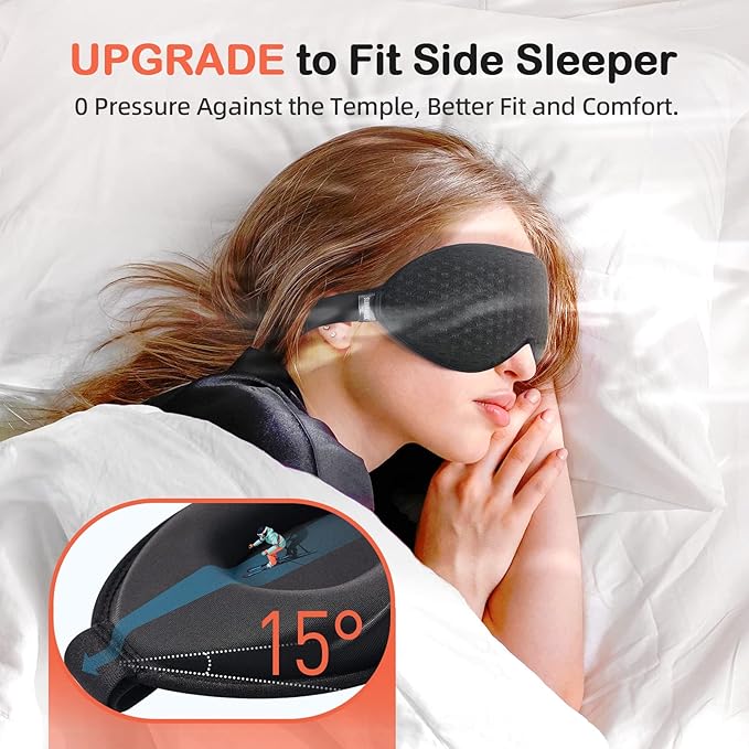 INNELO Sleep Mask for Side Sleeper, Eye Mask Sleeping Women Men, 100% Light Blocking 3D Contoured Cup Sleeping Mask Soft No Eye Pressure Cover Blindfold Night Shade for Travel Nap Yoga, Black