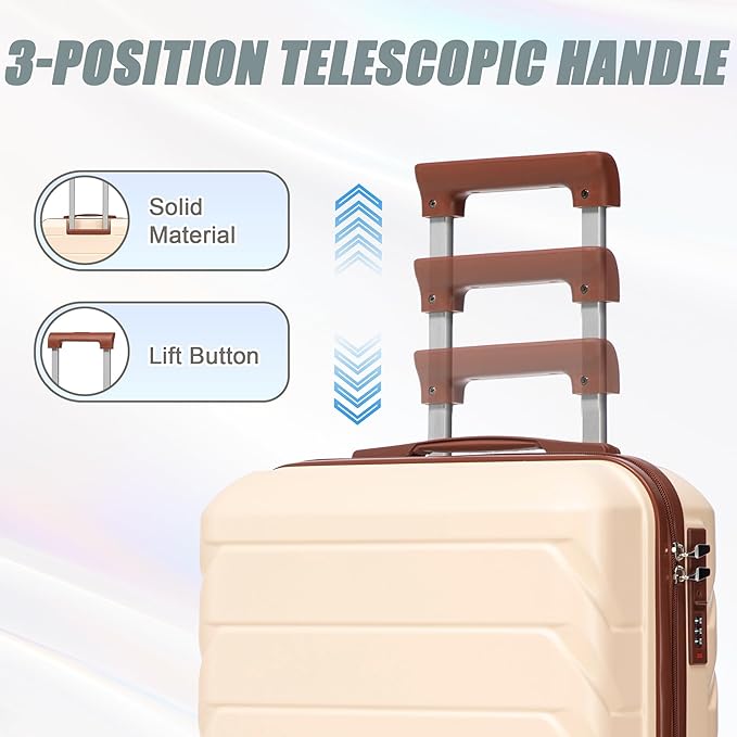 Kids Luggage Sets for Girls, 2 Piece Luggage Set, 20 Inch Rotating Wheel Suitcase with 14 Inch Cosmetic Case, Lightweight Hardshell Suitcase with 360° Spinner Wheels for Travel (Beige)