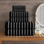 CASA COPENHAGEN Ecstatic 6Pcs 100% Egyptian Cotton Large Designer Towels Gift Set- Pitch Black, 600GSM, 2Bath 2Hand 2Washcloths, Bath Towels for Bathroom Set for Women & Men