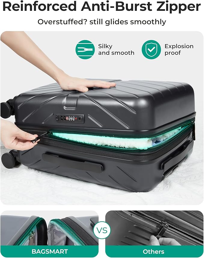 BAGSMART Carry on Luggage 22x14x9 Airline Approved with TSA Lock, 100% Polycarbonate Hardside Suitcase with Spinner Wheels, Gray