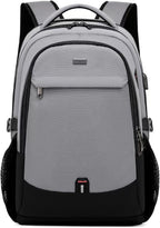 DUSLANG 17 Inch Travel Laptop Backpack Water Resistant College Backpack for Men/Women Laptop Bag with USB Charging Port, Light Grey and Black