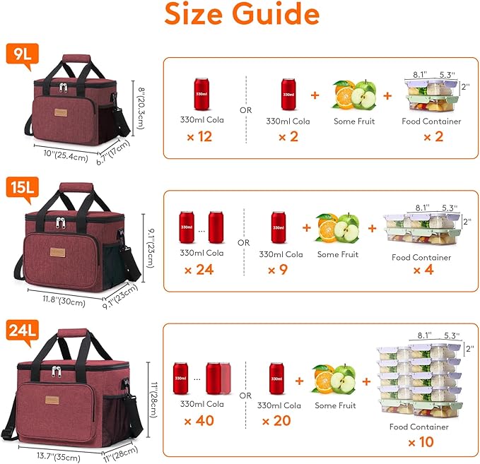 Lifewit Large Lunch Bag, Insulated Lunch Box, Soft Cooler Cooling Tote for Adult Men Women, Burgundy 24-Can (15L)