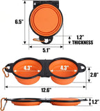 Collapsible Dog Bowls with Carabiner, Double Portable Travel Pet Bowls for Food and Water, Foldable Silicone Dog Bowl for Walking, Hiking, Camping, Small Medium Dogs and Cats,Orange