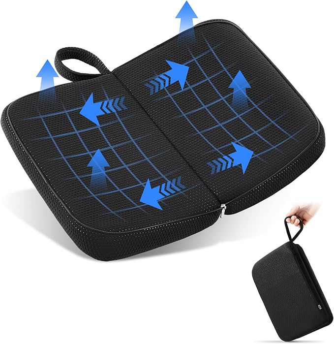 Dunzy Travel Seat Cushion Portable Airplane Seat Cushion 14.6" × 10.4" Foldable Memory Foam Comfort Pad for Stadium, Flights, Office, Camping, Bleachers