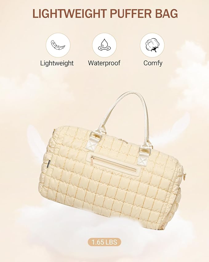 Duffle Bag for Travel, Weekender Bag with Shoe Compartment, Carry On Overnight Bag for Women with Toiletry Bag, Gym Bag with Wet Pocket, Hospital Bags for Labor and Delivery Beige
