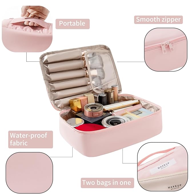 Queboom Travel Makeup Bag Cosmetic Bag Makeup Bag Toiletry bag for women and men (Pink-3pcs)