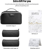 BOYATU Travel Makeup Bag Cosmetic Bags for Women: Large Capacity 3 Pcs Set Make up Bag with Compartments - Waterproof Vegan Leather Toiletry Organizer Bags with Handle (L26Black)
