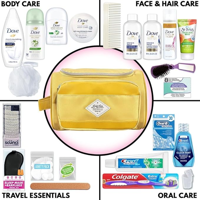 Convenience Kits International Women’s Super Premium 30 PC Travel Kit Featuring: Ensemble of Travel-Size Hair Care and Body Products in Large Toiletry Bag (802) (Yellow)