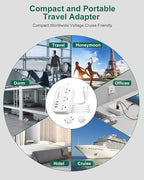 European Travel Plug Adapter, US to UK Europe Power Strip for EU/UK/US with 5ft Extension Cord, 3 USB Ports 3 AC Outlets, International Travel Power Strip, Type C for Europe EU Germany France