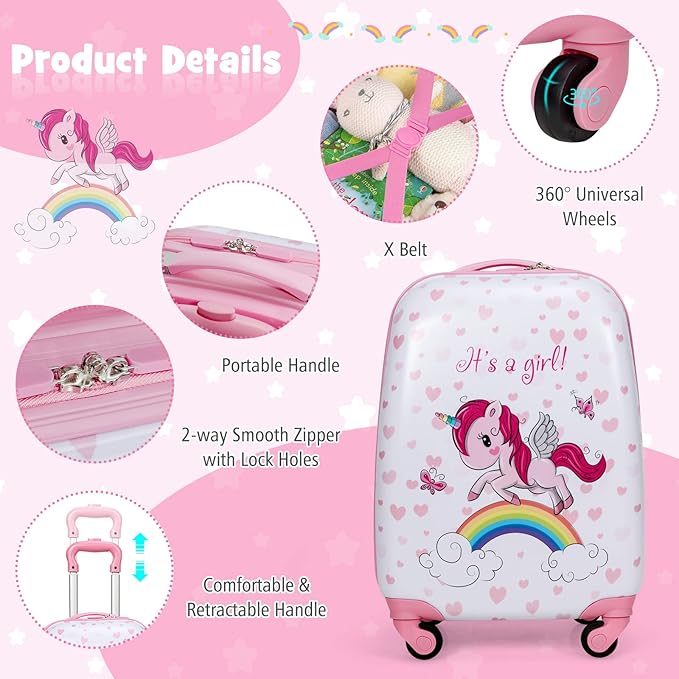 Goplus 2PC Kids Luggage, 12" & 16" Kids Carry On Luggage Set with 4 Spinner Wheels, Lightweight Rolling Spinner Suitcase for Children Toddlers Boys and Girls Travel