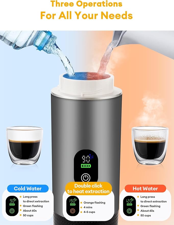 Upgraded 3 in1 Portable Espresso Machine with LED Display,20 Bar Pressure,Real-Time Temp&Battery Indicator,Portable Coffee Maker Compatible with Ground Coffee & Capsules, for Travel,Home