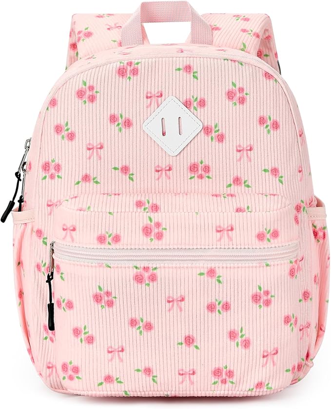 STEAMEDBUN Corduroy Toddler Backpack for Girls Boys 2-4, Kids Preschool Backpack for Kindergarten - Pink Rose