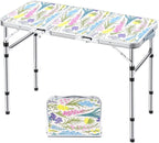 Yriuat Folding Camping Table 3ft Portable Pinic Table Adjustable Height Small Card Table Aluminum Foldable Lightweight with Carry Handle for Outdoor Indoor Hiking Camp BBQ Beach (Blooming Floral)