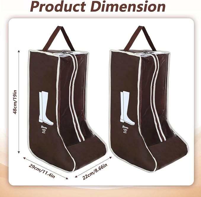 2pcs Boot Bags for Cowboy Boots Portable Boot Storage for Travel Dust Proof Boot Storage Organizer Tall Boots Shoe Cover Protector Bag （11.4" X 8.6" X 19"）