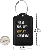 GACCAP 2 Pack Luggage Tags for Suitcase, Privacy Cover ID Label with Stainless Steel and Address Card for Travel Bag Backpack Cruise Ship Essentials Tag Men Boys - Eat Sleep Play Repeat