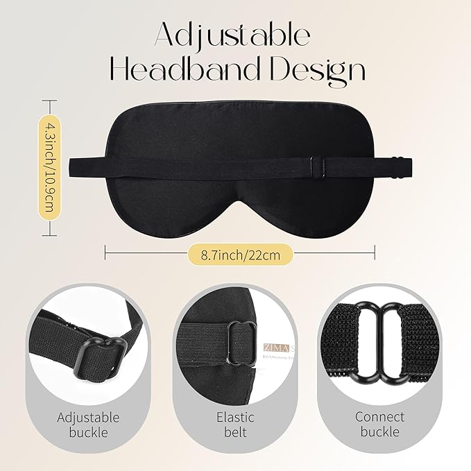 ZIMASILK 100% Natural Silk Sleep Mask Blindfold,Adjustable Super-Smooth Soft Eye Mask for Sleep with Bag (Methyl Blue)