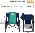 Colegence Oversized Directors Camping Chair Set of 2 Support 600 LBS, Heavy Duty Folding Outdoor Chairs with Detachable Side Pocket and Adjustable Side Table for Outside Beach,Lawn,Fishing,Dark Blue