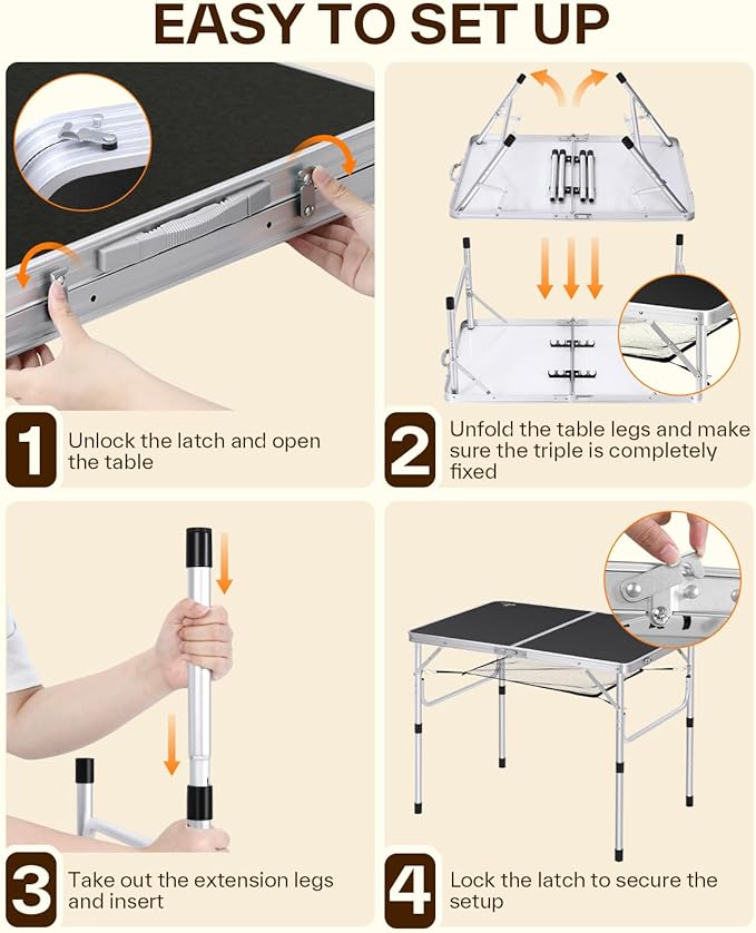 Sportneer Folding Table: Adjustable Height Camping Essentials 35.4" L x 23.6" W 2 Height with Mesh Layer - Compact & Portable Small Folding Table for Outdoor Camp Garden Picnic BBQ Dining Cooking