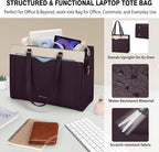 RAINSMORE Laptop Bag for Women 15.6 Inch Work Tote Bag with Detachable Strap & Bow Professional Laptop Tote with Cup Holder