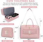 Initial Travel Duffle Bag for Women - Pink Personalized Weekender bags Overnight Bag with Shoe Compartment & Wet Pocket Weekend Tote Bags with Toiletry Bag Monogram Christmas Gifts (Letter E)