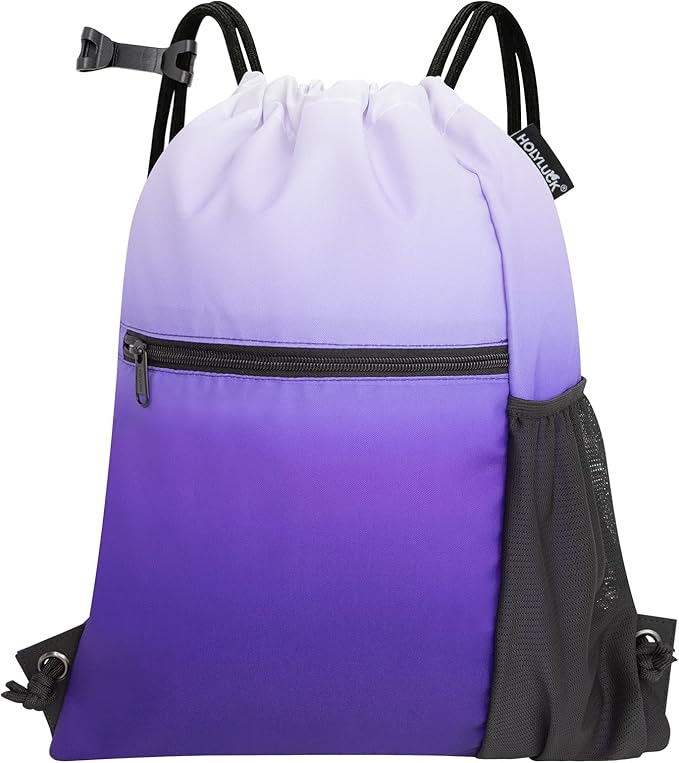 HOLYLUCK Men & Women Outdoor Sport Gym Sack Waterproof Drawstring Backpack Bag (Standard with drawstring, Gradient Purple)