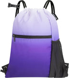 HOLYLUCK Men & Women Outdoor Sport Gym Sack Waterproof Drawstring Backpack Bag (Standard with drawstring, Gradient Purple)