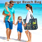 Fammart Mesh Beach Bag with Zipper, Large Beach Tote for Women, Toys Pool Swim Bag Travel Vacation Cruise Essentials