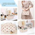 OCHEAL Makeup Bag,Travel Makeup Organizer Bag, Large Capacity Cosmetic Bags For Women Large Travel Toiletry Bag Girls Traveling With Brush Slot And Divider-PU Strawberry