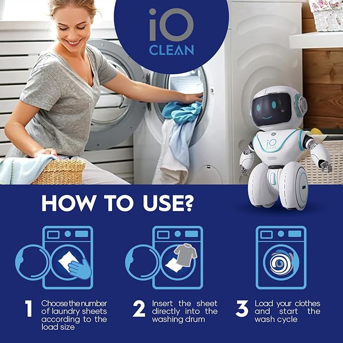 iO CLEAN Laundry Detergent Sheets Unscented, 30 Count – Hypoallergenic Laundry Soap Sheets for Sensitive Skin – Travel Friendly Washing Detergent Sheets for HE & Standard Washers