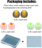 Silicone Earbud Tips - S M L, Fit Most In-Ear Earbuds (Inner Hole 3.8mm - 5.1mm), 9 Pairs