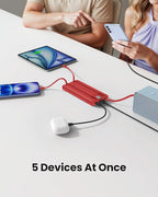 Portable Charger Power Bank, External Battery Pack with Cords Wires, Light 10000mAh Travel Essentials Battery Bank 5 Outputs 2 Inputs LED Display Compatible with iPhone/Android &More(Magenta)