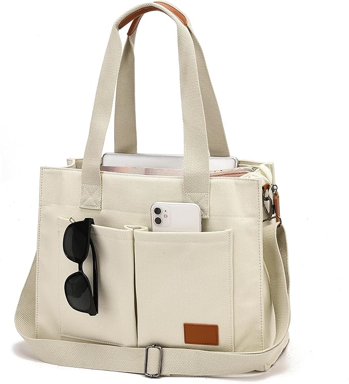 Canvas Laptop Tote Bag for Women | Pockets, Stands Upright, Convertible