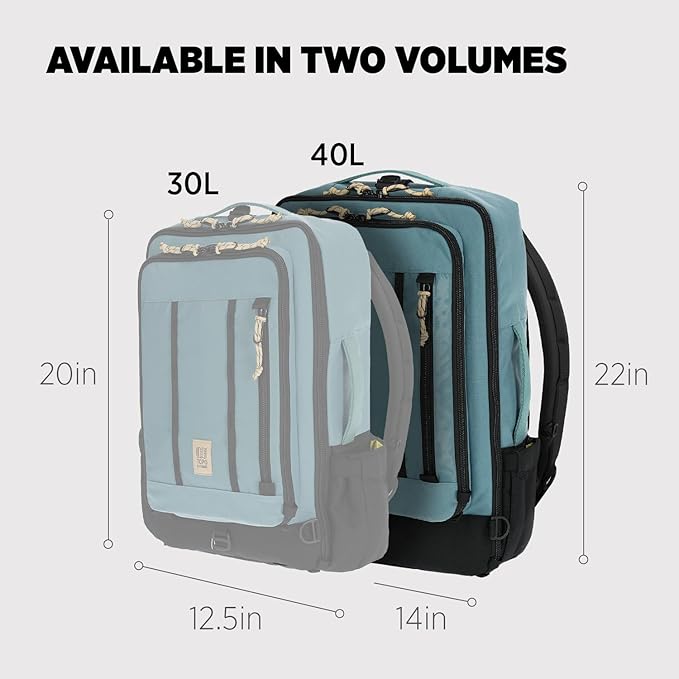 Topo Designs Global Travel Bag – 30L or 40L - Carry-On Compliant Most Airlines, Durable Travel Duffel Bag, Clam Shell Main Pocket, Laptop Sleeve, Backpack, Luggage (40L / Sea Pine)