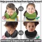 BUYUE Kids Travel Pillows for Airplane, Memory Foam 360° Head Support Sleeping Essentials for Long Flight, Skin-Friendly Soft Neck Pillow for Traveling in Car Seat, (Small, Green Grey, 40-90 lbs)