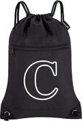 HOLYLUCK Drawstring Bags Initial Backpack Sackpack Cinch Bags for Sports, Gym, Travel, Beach(Black-C)