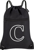 HOLYLUCK Drawstring Bags Initial Backpack Sackpack Cinch Bags for Sports, Gym, Travel, Beach(Black-C)