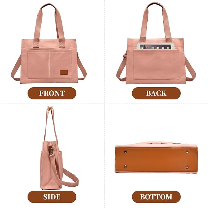 Canvas Laptop Tote Bag for Women | Pockets, Stands Upright, Convertible