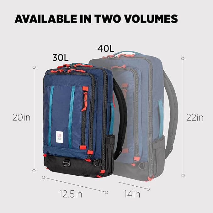 Topo Designs Global Travel Bag – 30L or 40L - Carry-On Compliant Most Airlines, Durable Travel Duffel Bag, Clam Shell Main Pocket, Laptop Sleeve, Backpack, Luggage (30L / Navy)